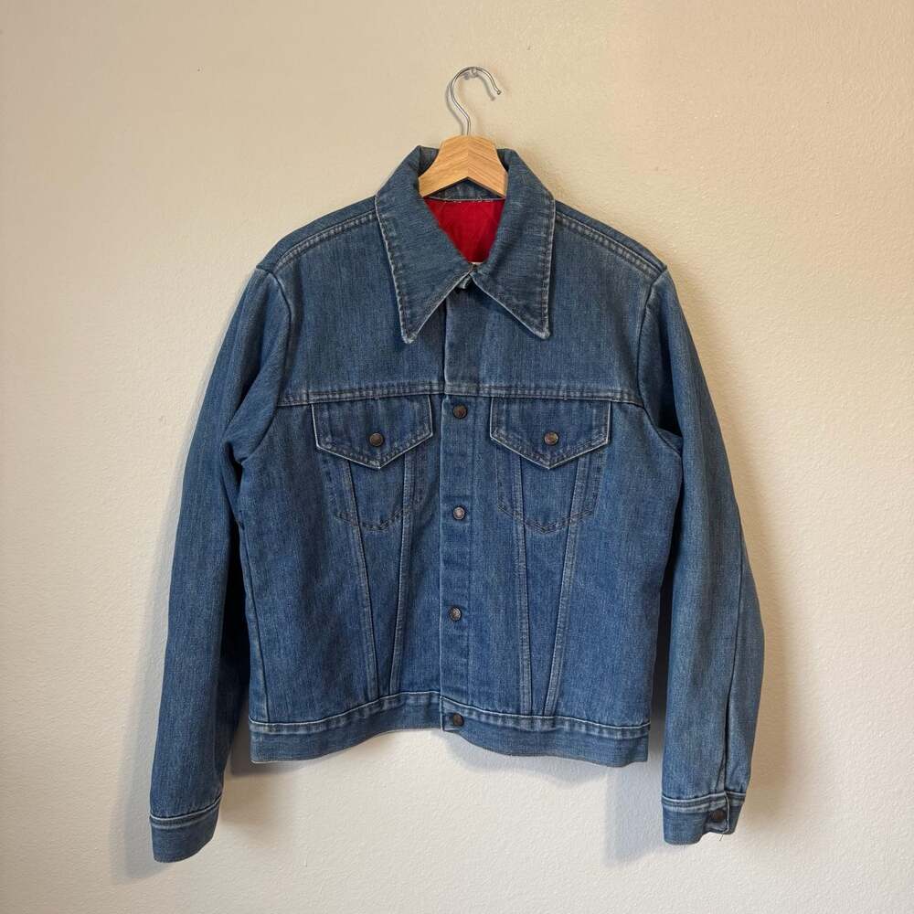 Vintage JC Penney Red Quilt Lined Denim Trucker Jacket USA Western Workwear Men’